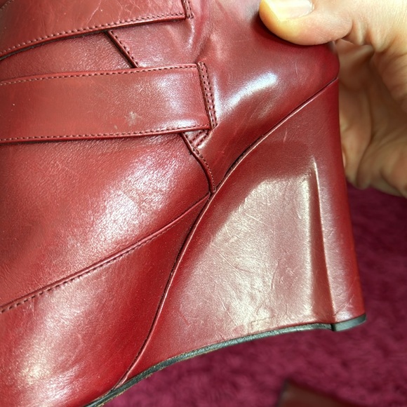 Derek Lam Marta Buckle Leather Wedge Bootie in Carnelian Holiday Red 8.5 Boots - Picture 7 of 13